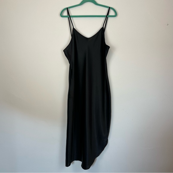 Vtg Kristina Tyler Intimates Paris Black Satin Strappy Asymmetrical Slip Dress L - Picture 1 of 8